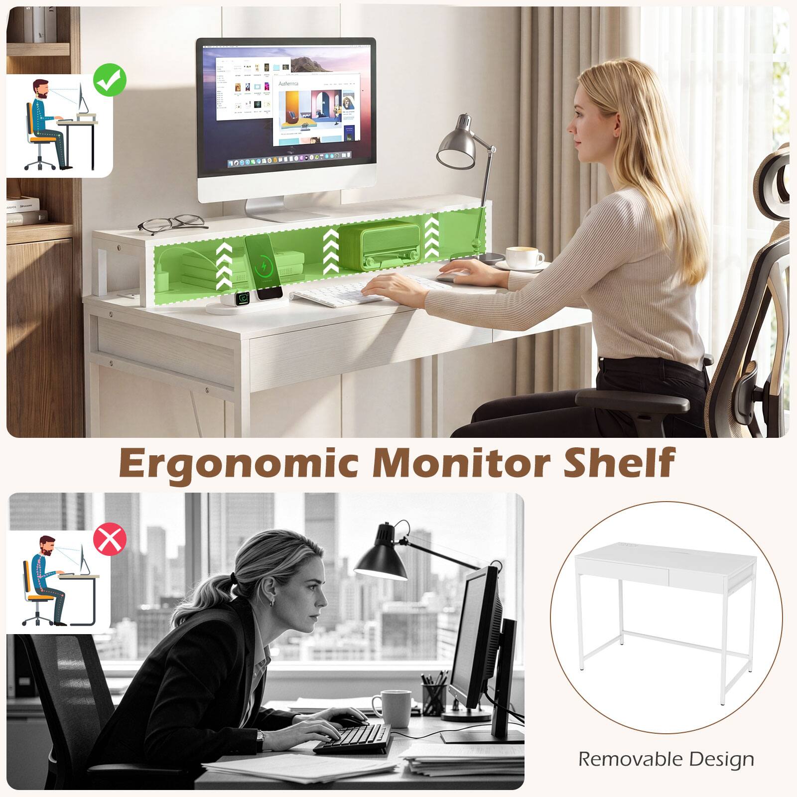 - Ergonomic Monitor Shelf X Removable Design