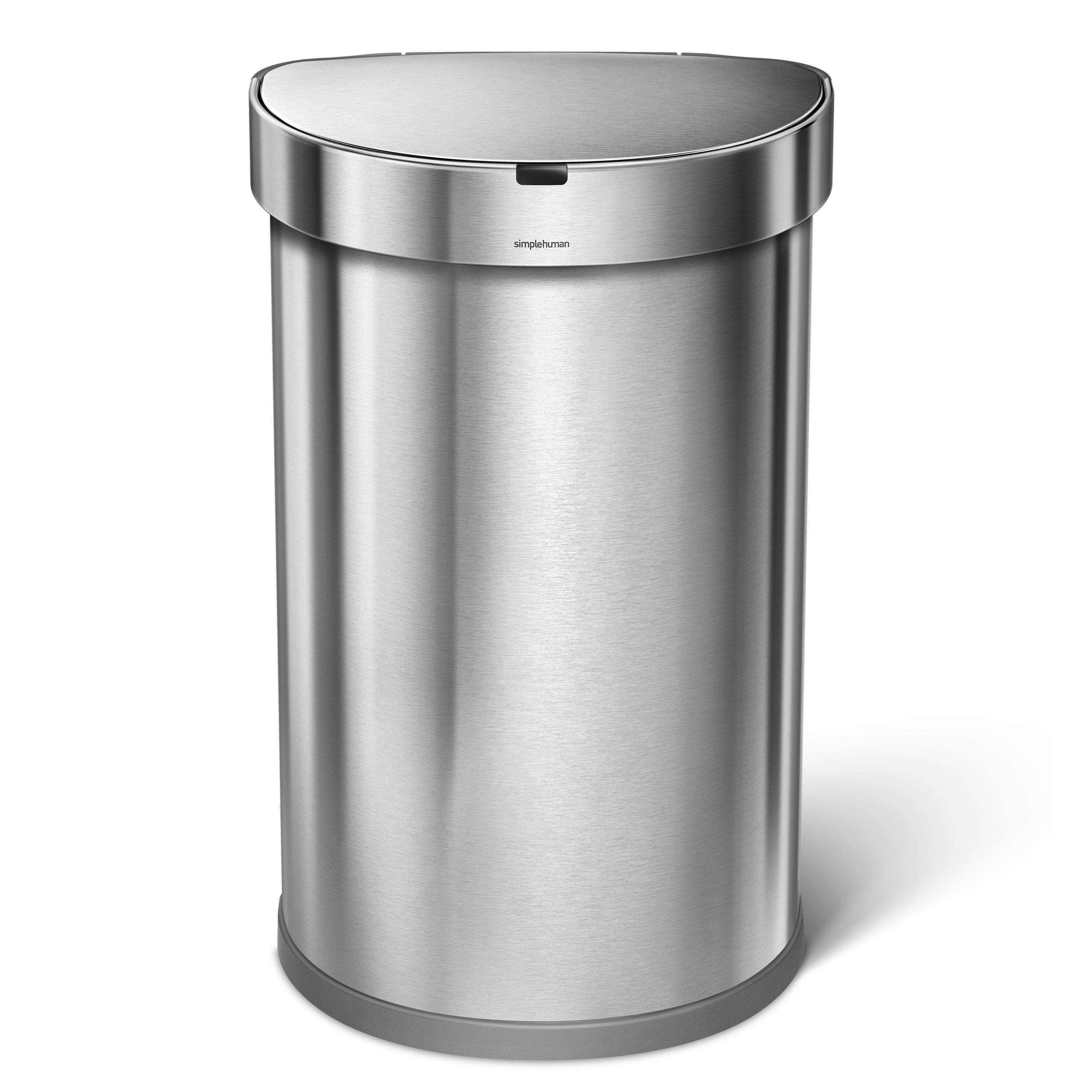 Alt View 1. simplehuman - 45L semi-round sensor can, brushed stainless steel - Brushed.