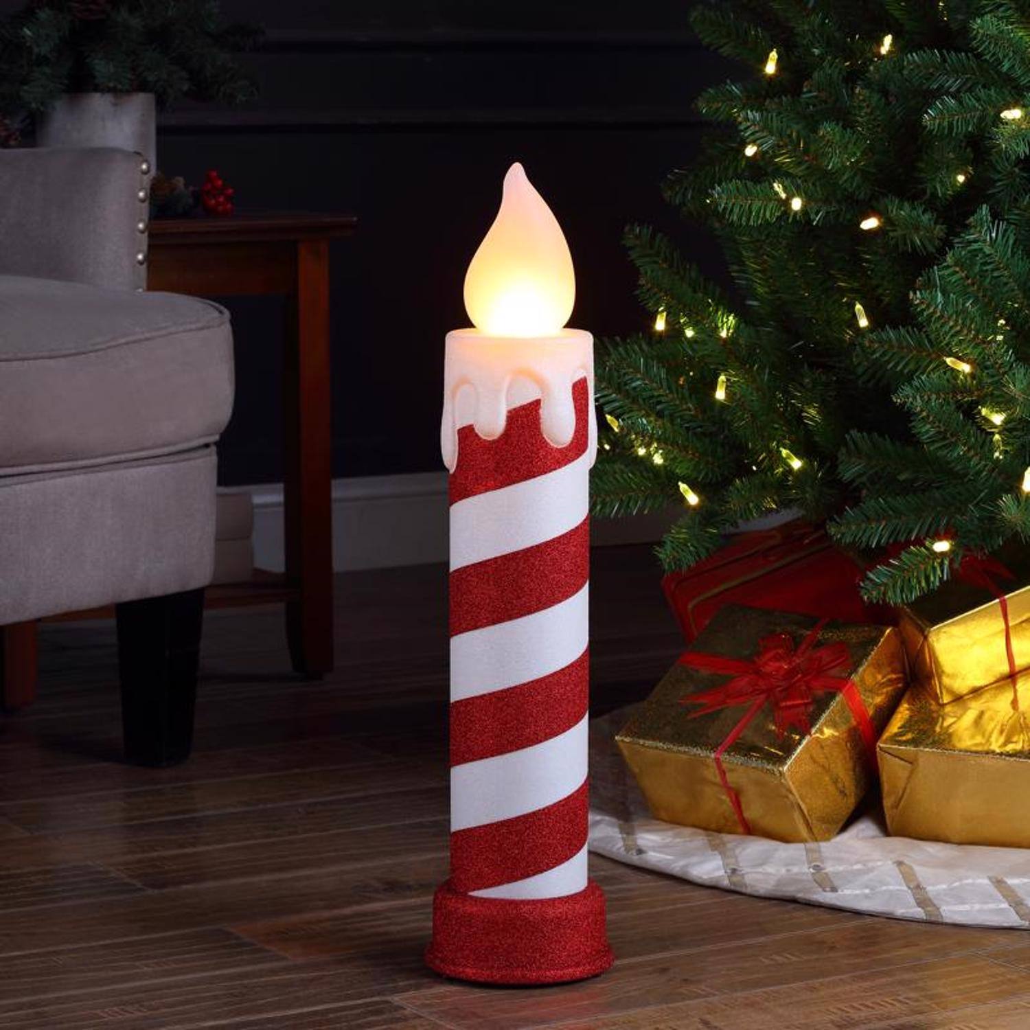 Angle. Mr. Christmas - Mr. Christmas LED Warm White Blow Mold Candle 24 in. Yard Decor - Red | White.