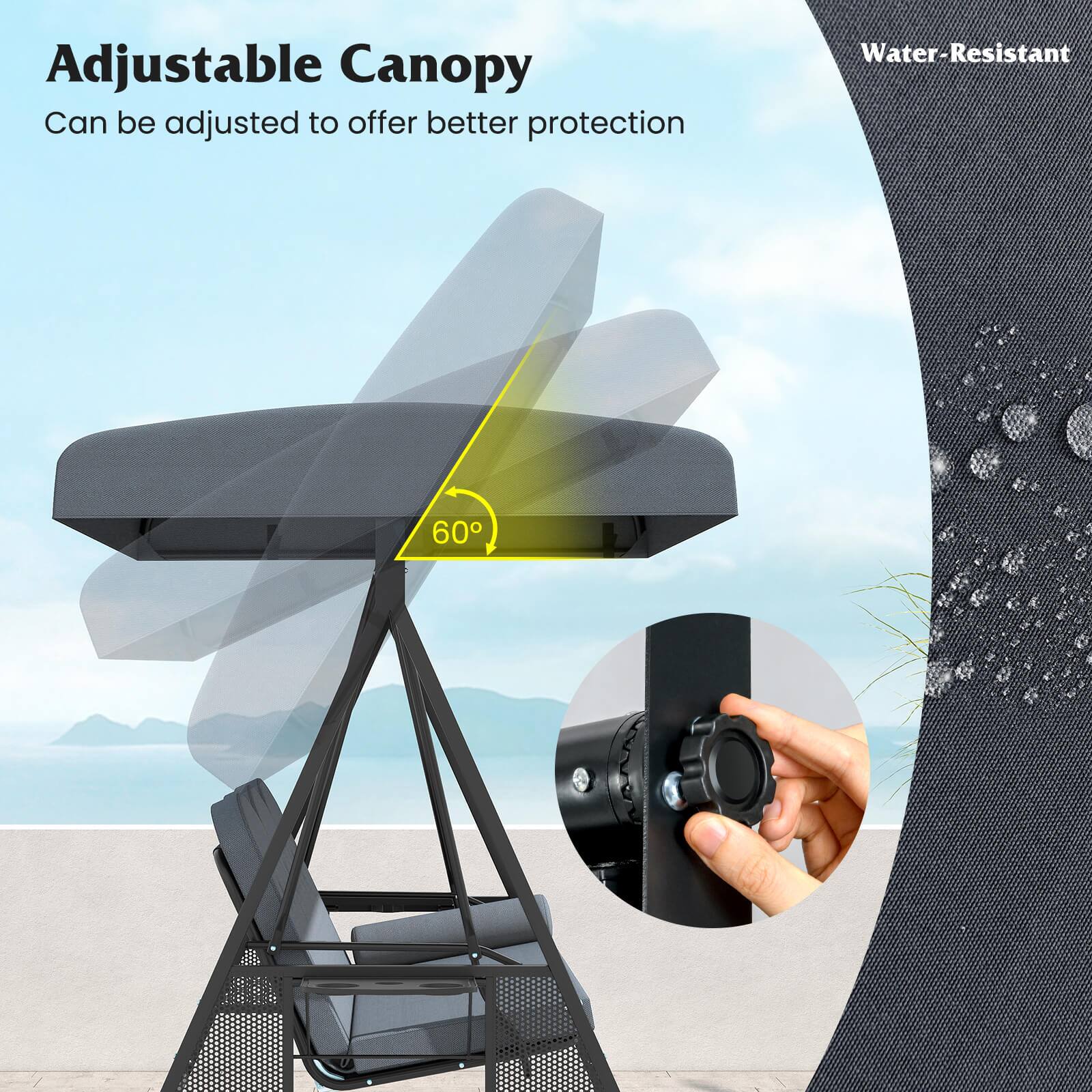 Adjustable Canopy  
Can be adjusted to offer better protection  

Water-Resistant  

60°