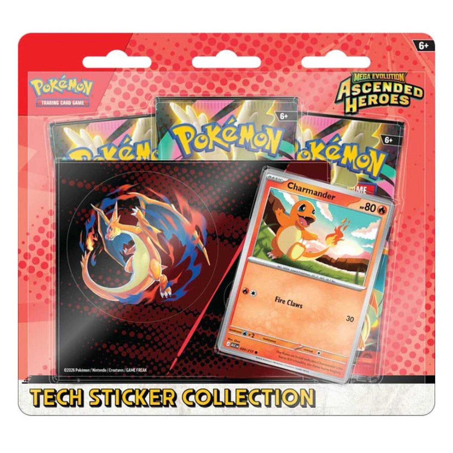 6+ MEGA EVOLUTION Pokémon ASCENDED HEROES 6+ VEN Pokémon KCMON. 6+ BASIC Charmander ME .80 A Fire Claws 30 2 K 820:200 2025 Pokémon Nintendo Creatures GAME FREAK TECH STICKER COLLECTION