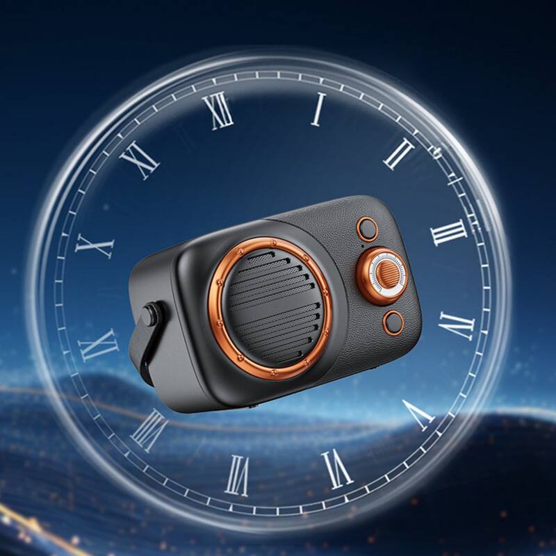 Left. SKRAN - Portable Bluetooth Speaker, Mini Speaker with USB & TF Card Playback, Retro Style for Home, Camping & Travel.