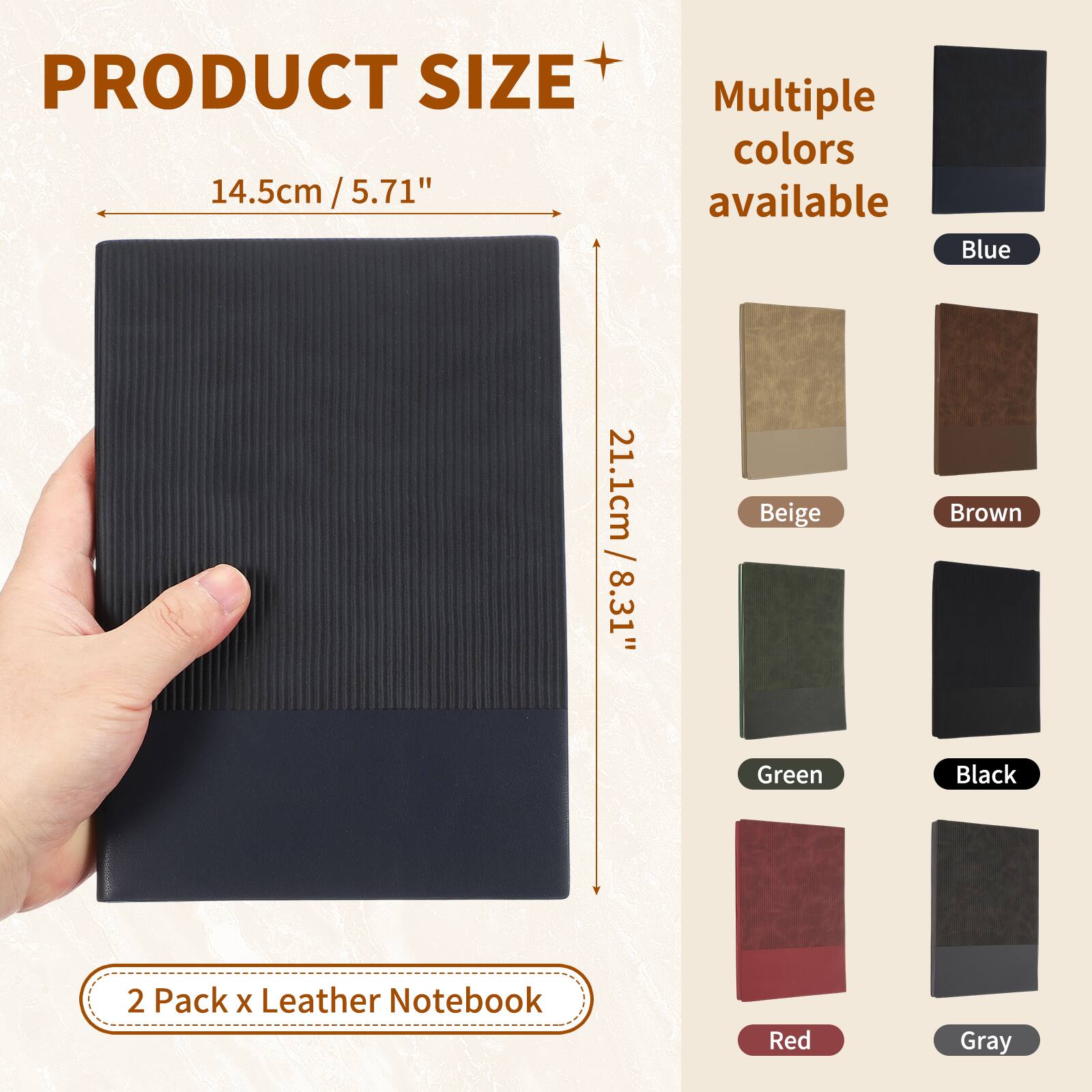 Unique Bargains 2pcs Hardcover Leather Lined Journal, 100 Pages 8.3x5.7 ...