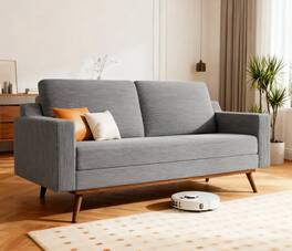 Dyonery - 65.4" Loveseat Sofa,Comfy Cotton Terry Cloth Love Seat Couches for Living Room,Mid Century Modern Small Couch - Gray