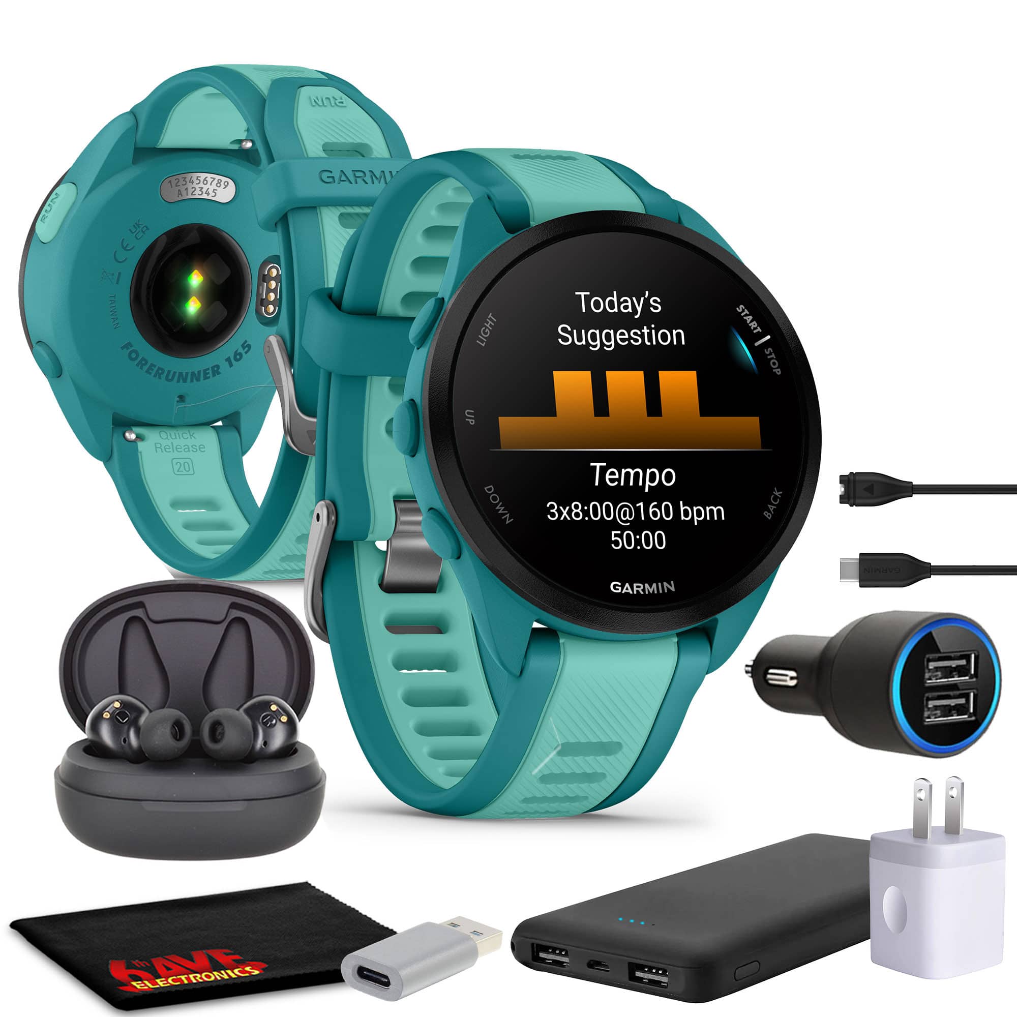 Garmin - Forerunner 165 Music GPS Running Smartwatch Bundle - Turquoise/Aqua - Turquoise/Aqua - (2024)