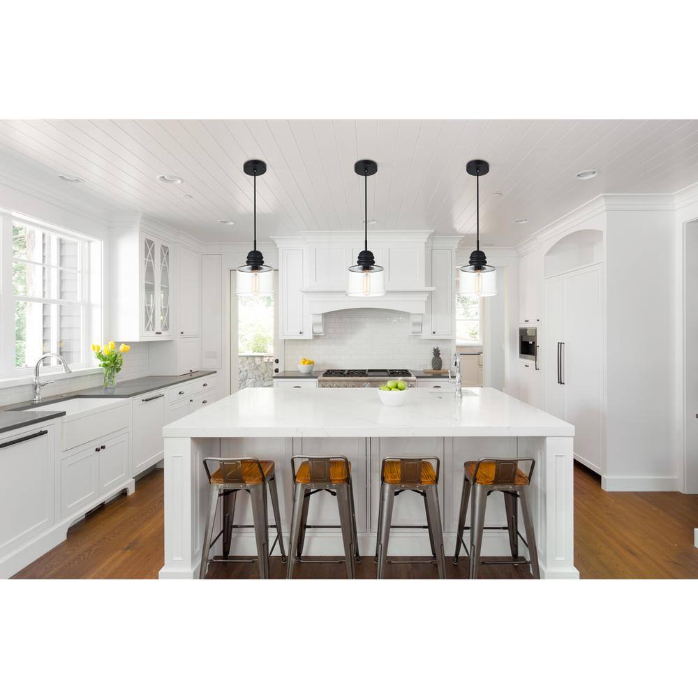Angle. Living District - Kenna 1 Light Black Pendant With Clear Glass - Black And Clear.