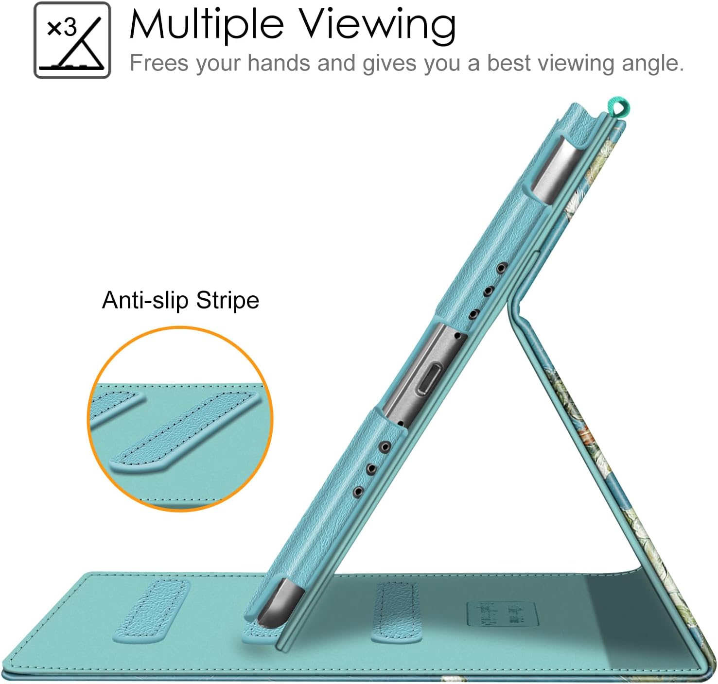 Multiple Viewing  
Frees your hands and gives you a best viewing angle.  

Anti-slip Stripe