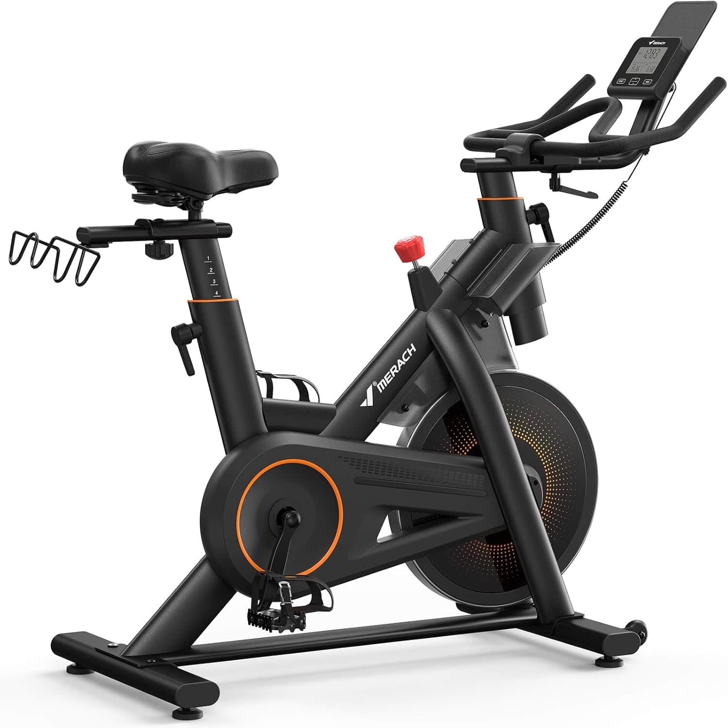 MERACH - Exercise Bike Low Noise Stationary Bike with Brake Pad, Self-Developed App, Tablet Mount, Fitness Courses - Black