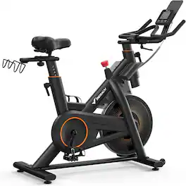 MERACH - Exercise Bike Low Noise Stationary Bike with Brake Pad, Self-Developed App, Tablet Mount, Fitness Courses - Black