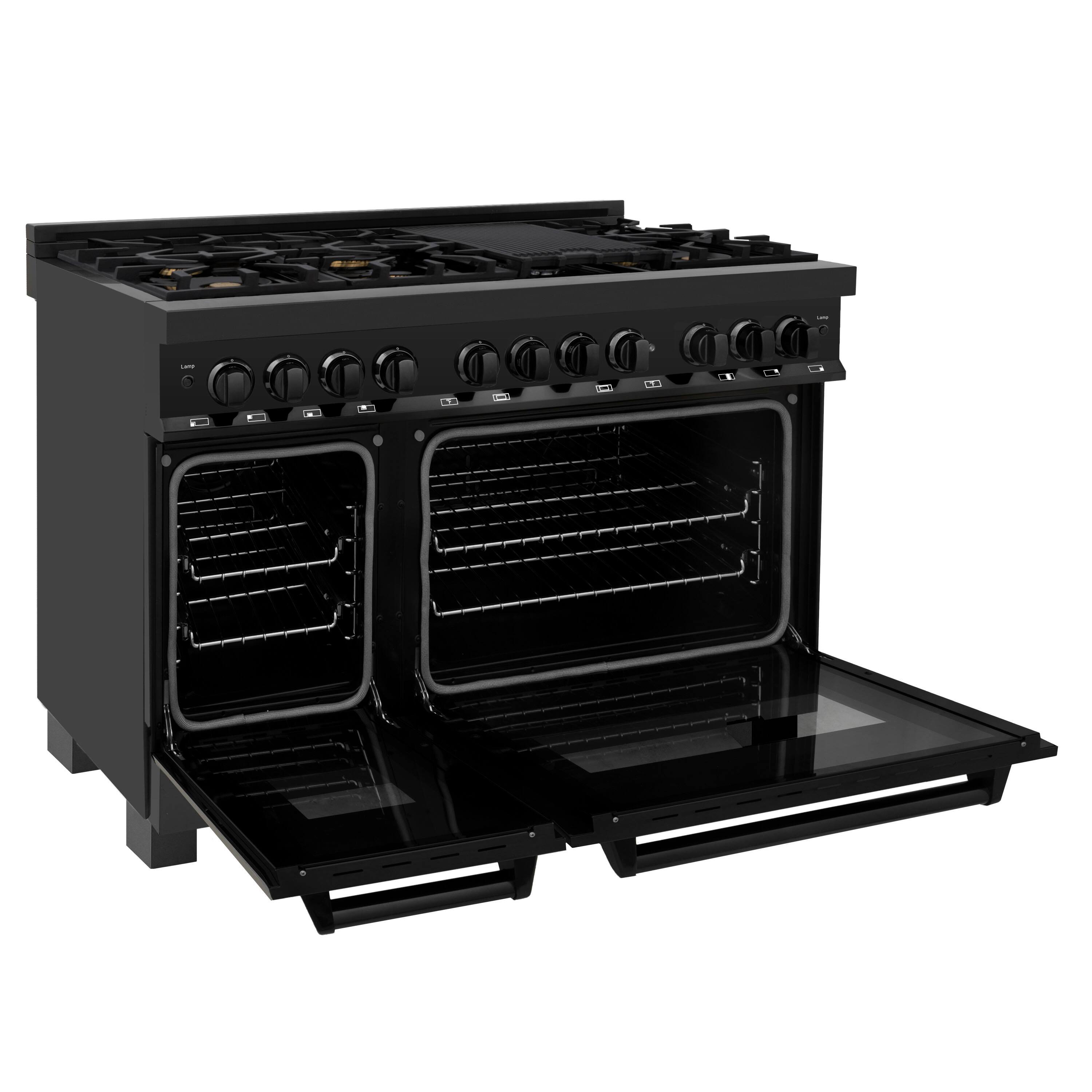 Alt View 2. ZLINE - 48" Legacy Dual Fuel Range w/ 6 Brass Burners & 2 Ovens in Black Stainless Steel (RAB-BR-48) - Multicolor.