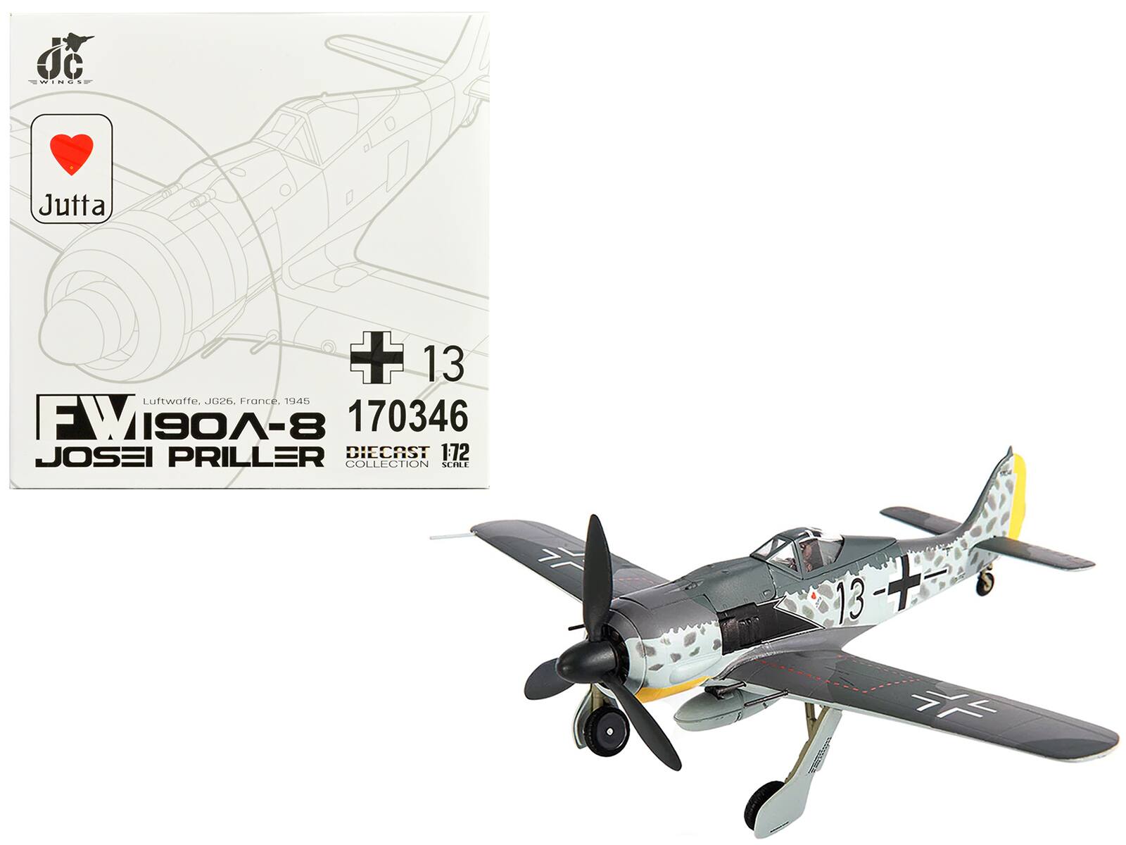 Wings Jutta + 13 Luftwaffe, JG26, France, 1945  
FW 190A-8 170346  
Josef Priller  
Diecast 1:72 Collection  
Schle 13-7-13