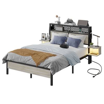 Bestier Full Bed Frame Golden Stripe Headboard LED