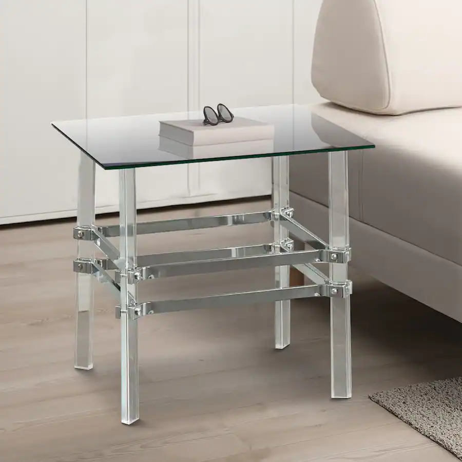 Manhattan Lane Square Glass and Metal End Table with Tubular Legs ...