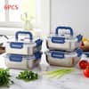 Front. Mirfee - 6-Pc Airtight Stainless Steel Food Containers, Extra-Large Deep Design with Blue Lids, Meal Prep Essentials.
