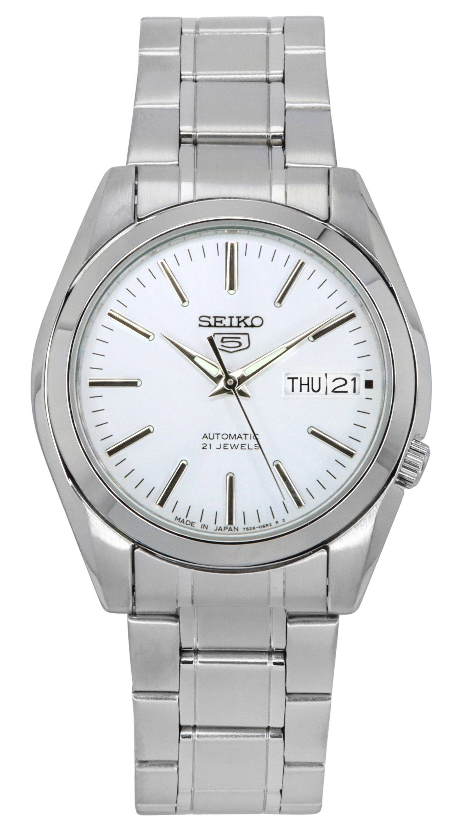 Seiko - 5 Automatic SNKL41J1 Mens Watch 21 Jewels Japan Made Stainless Steel White Dial Day/Date Display 30M - Silver/White