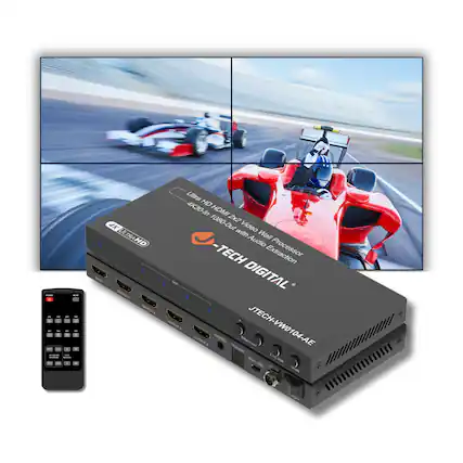 Ultra HD 4K30-in HDMI 1080-out 2x2 with Video Audio Wall Processor Extraction
JTECH DIGITAL
JTECH-VW0104-AE
4K ULTRA HD
2x2 Video Wall Processor with Audio Extraction
STEREO
TOSLINK
1080p