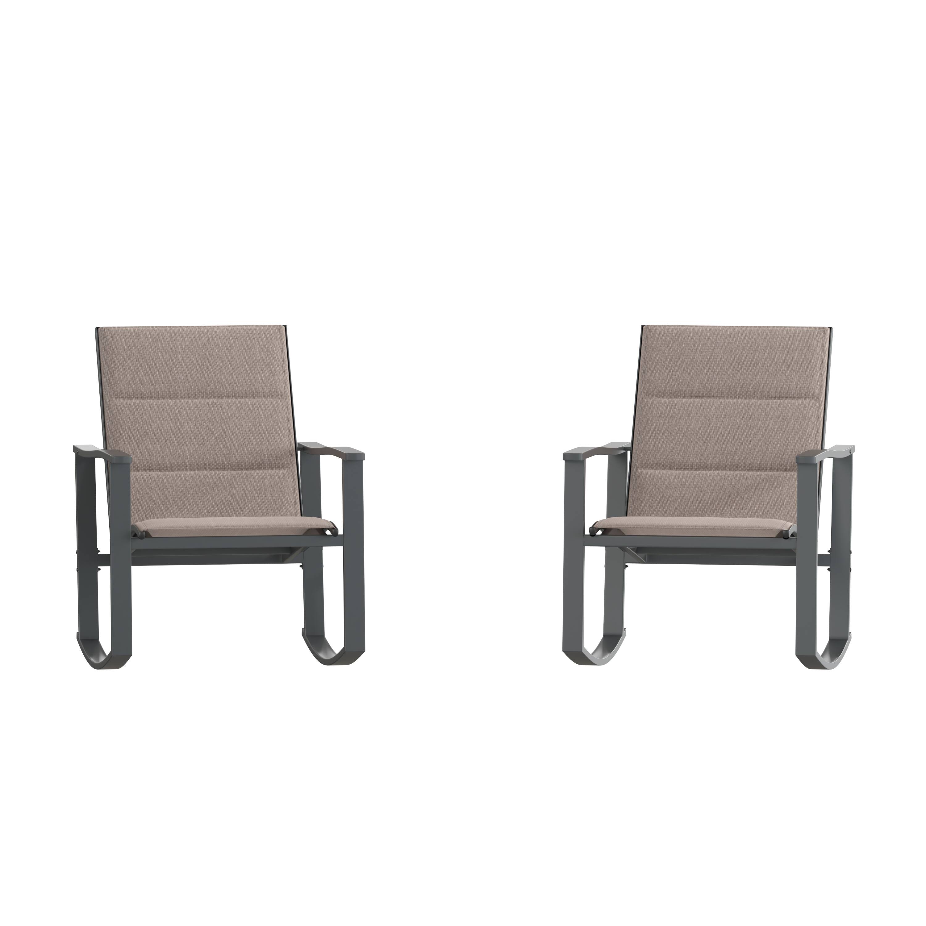 Alt View 10. Emma + Oliver - Braelin Set of 2 Outdoor Rocking Chairs with Flex Comfort Material and Metal Frame - Brown.