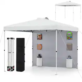 Costway - Pop up Canopy Tent with Sidewall, 6 Pockets, Instant Setup Commercial Gazebo - White