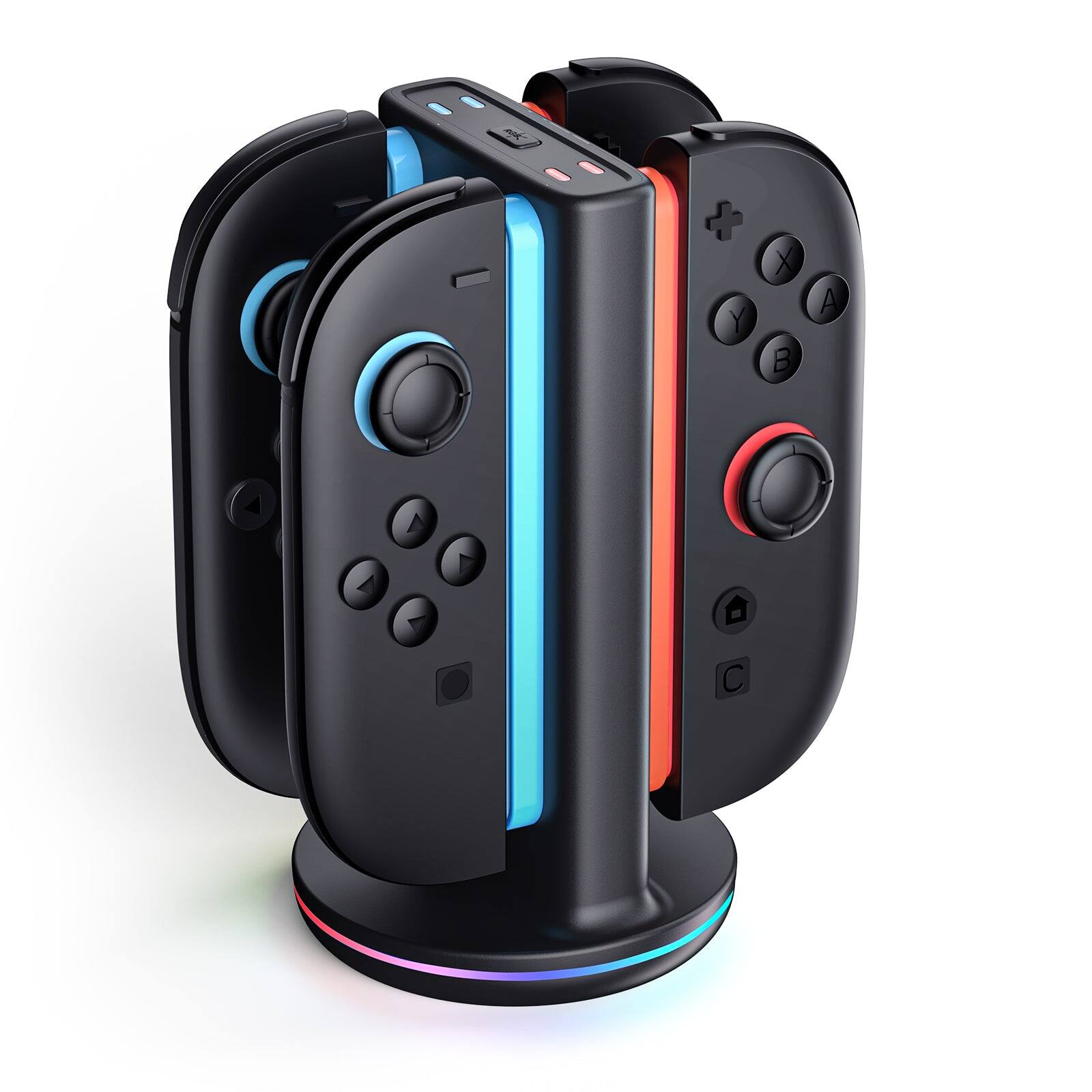 Angle. SUPCASE - Charging Dock for Nintendo Switch 2 Joy-Con – Black | Dual-Slot, RGB Lighting, USB-C Power - Black.