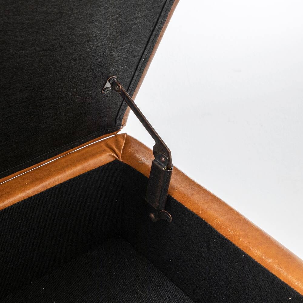 Alt View 3. Ropilly - Ropilly 43.3 Inch Brown Leather Storage Bench End of Bed Ottoman Entryway Bench with Wood Legs - Brown.