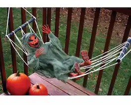 Funworld - Lazy Bones Pumpkin Man in 64" Hammock Halloween Décor - Orange/Green