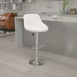 Emma + Oliver - Bucket Seat Adjustable Height Barstool with Diamond Pattern Back - White