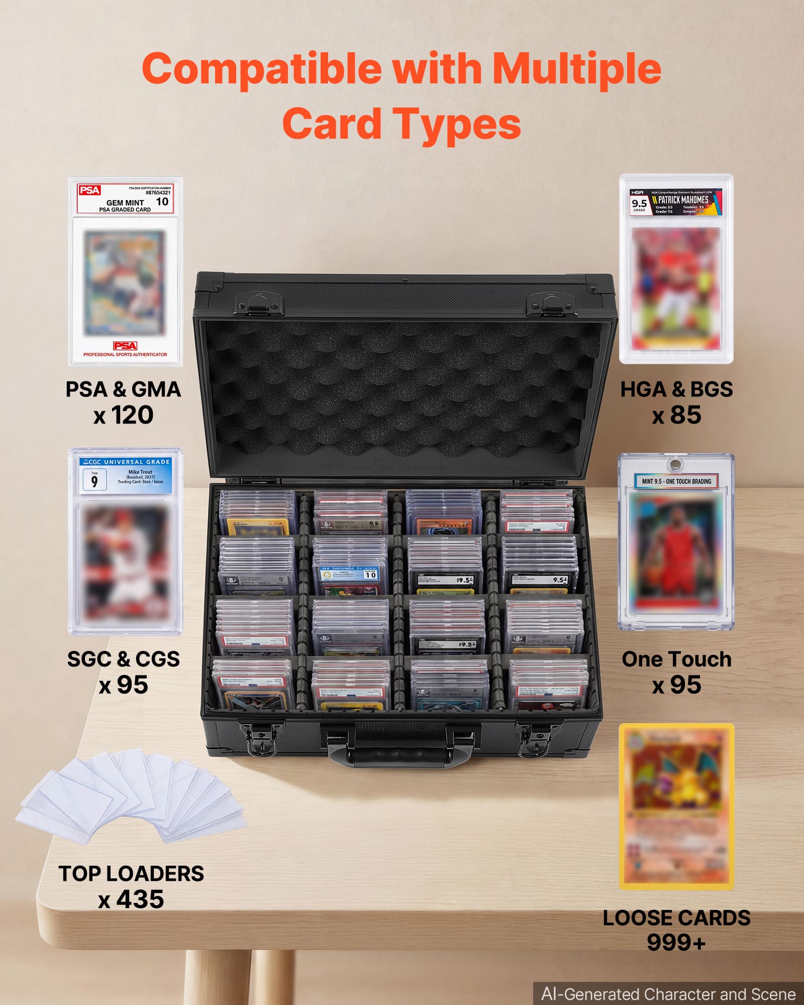 VEVOR Graded Card Case 4 Row 120 PSA Slab Storage Box with Secure