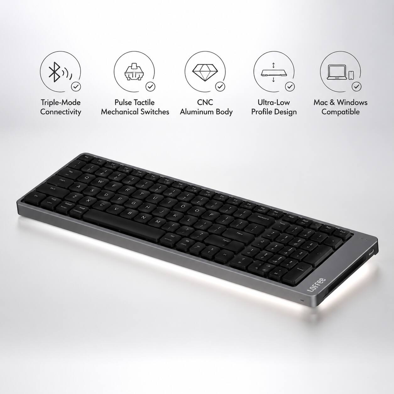 Triple-Mode Pulse Tactile CNC Connectivity Mechanical Switches Aluminum Body Ultra-Low Profile Design Mac & Windows Compatible