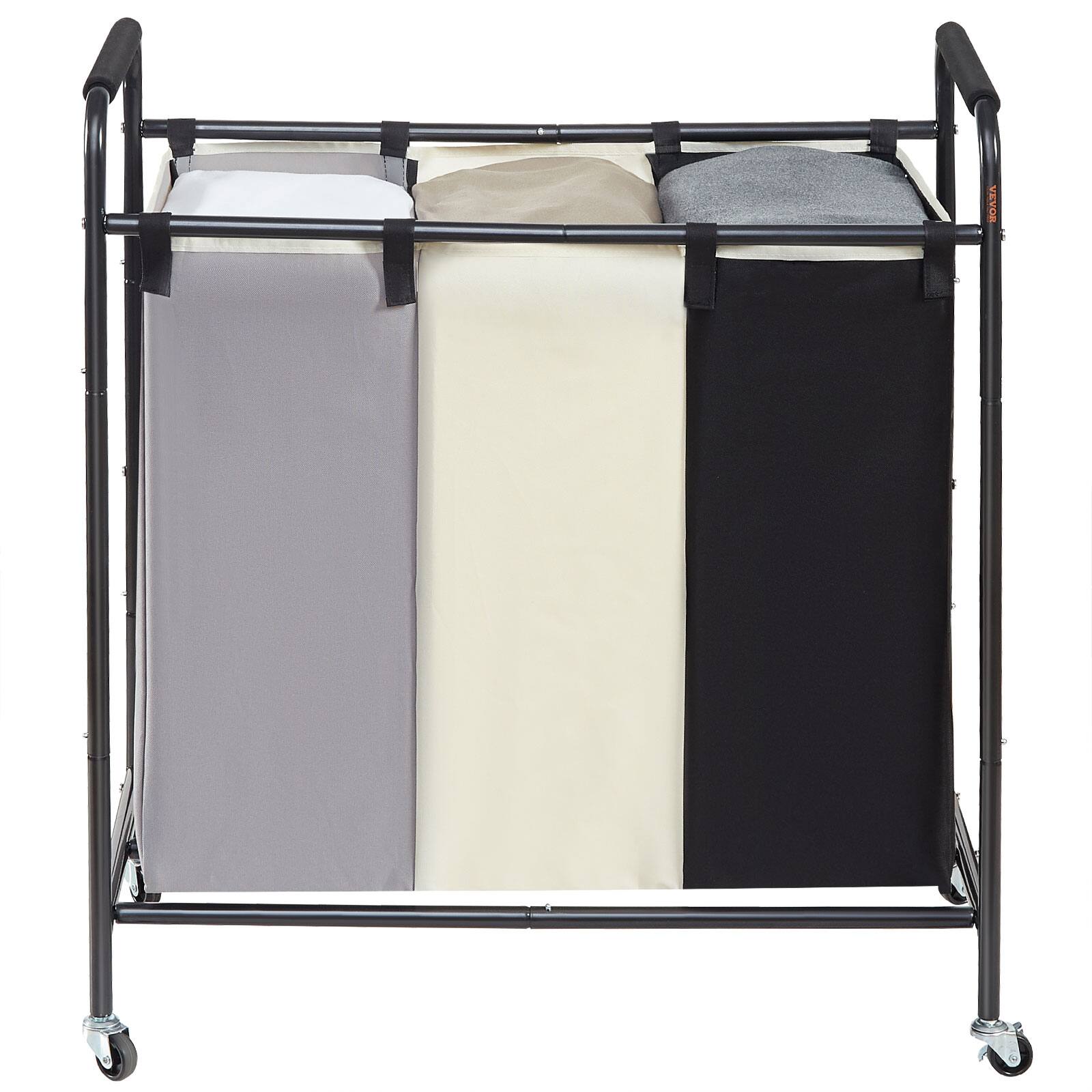 Alt View 5. VEVOR - 3-Section Laundry Basket, Heavy Duty Laundry Hamper Storage Organizer, Laundry Sorter Cart - Black,Grey,White.