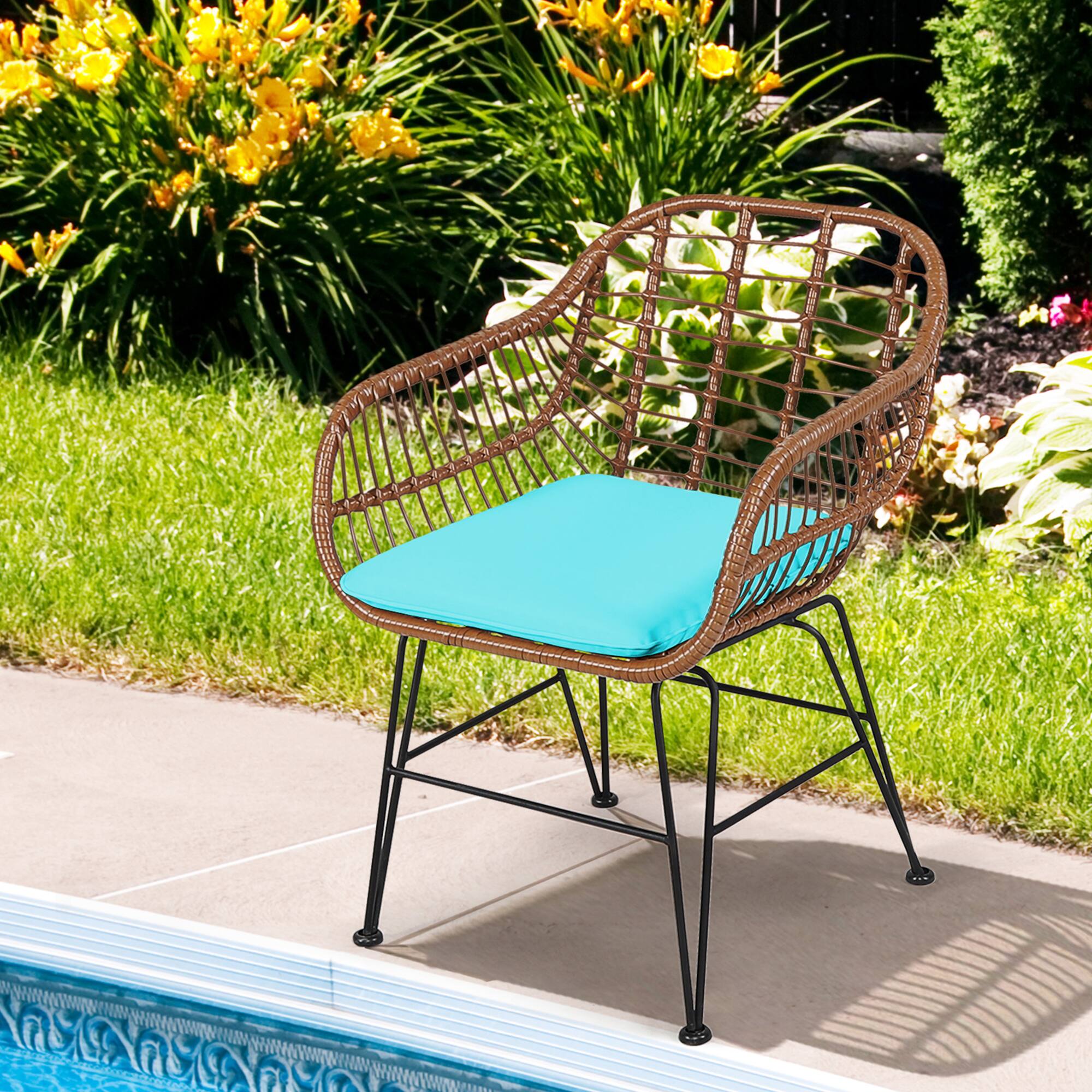 Alt View 4. Gymax - Gymax 3PCS Rattan Patio Conversation Set Bistro Chat Set w/ Turquoise Cushions - Turquoise.