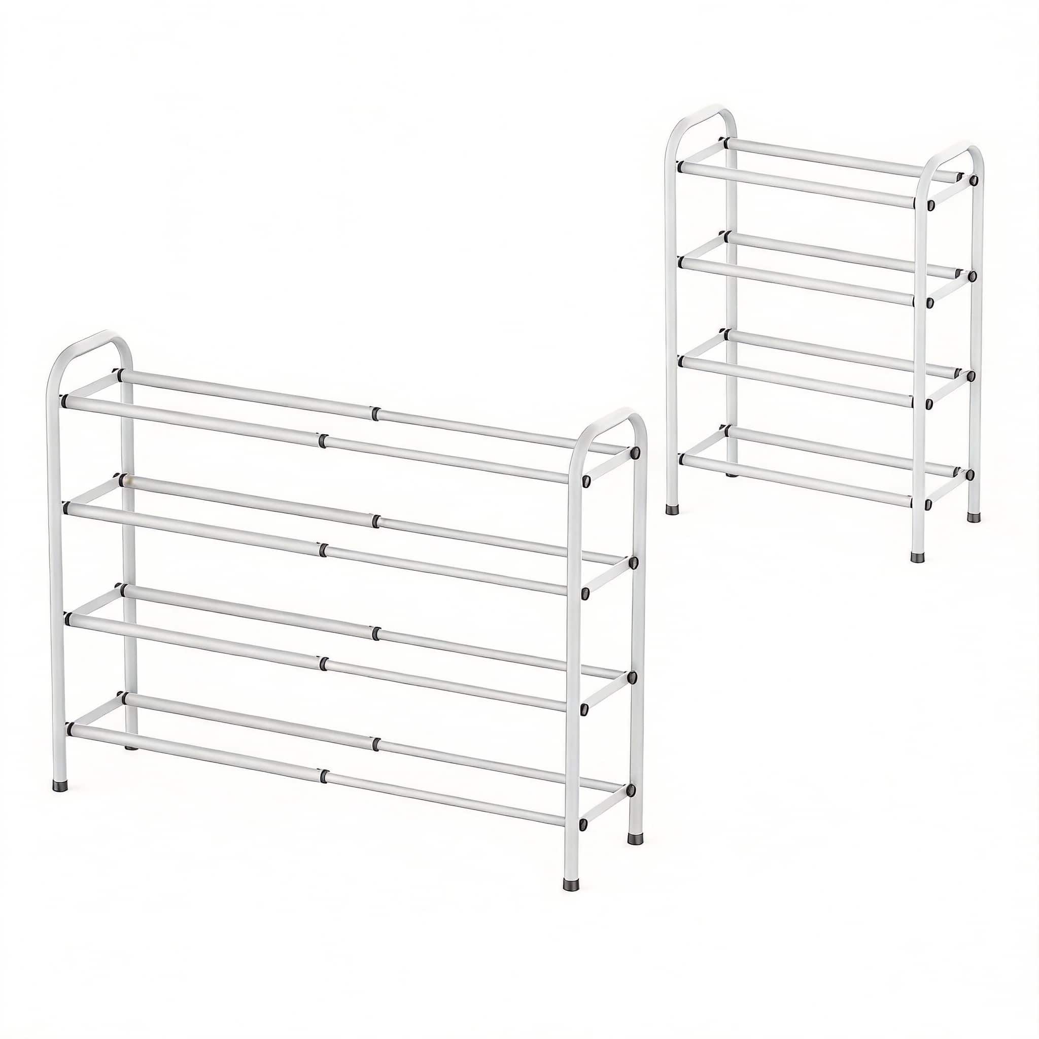 Frangdom - Expandable 4-Tier Shoe Rack Adjustable Metal Storage Organizer - White 16 pairs 4 tier 33.8" expandable