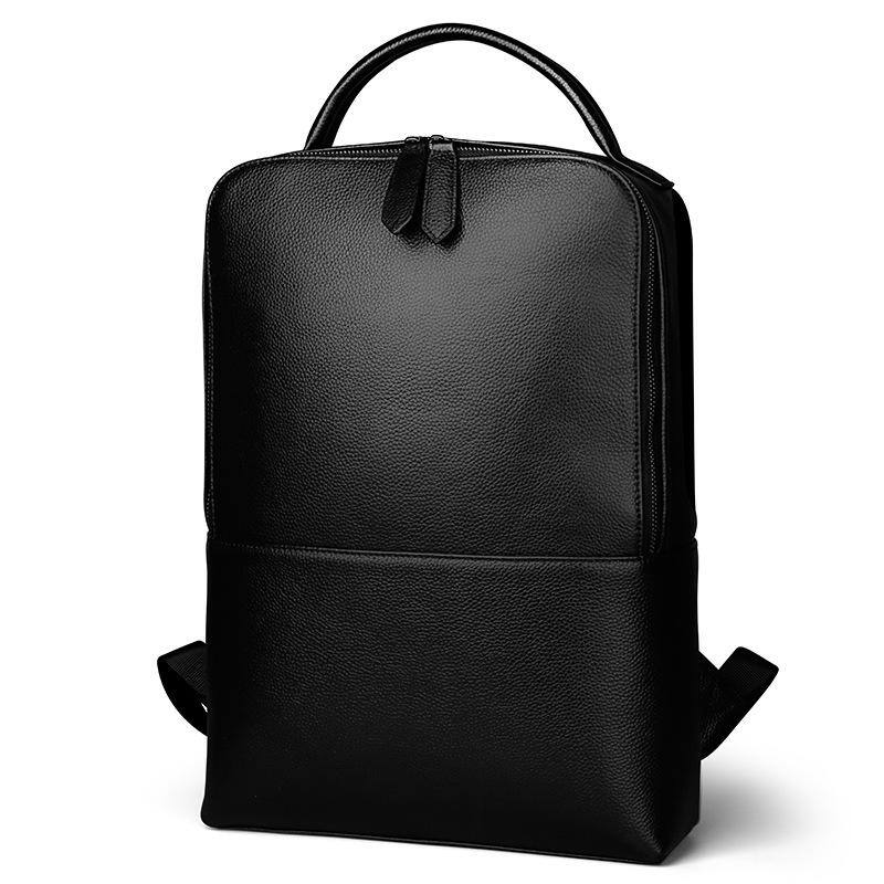 Angle. Steel Horse Leather - Skald Black Pebbled Leather Backpack - Black.