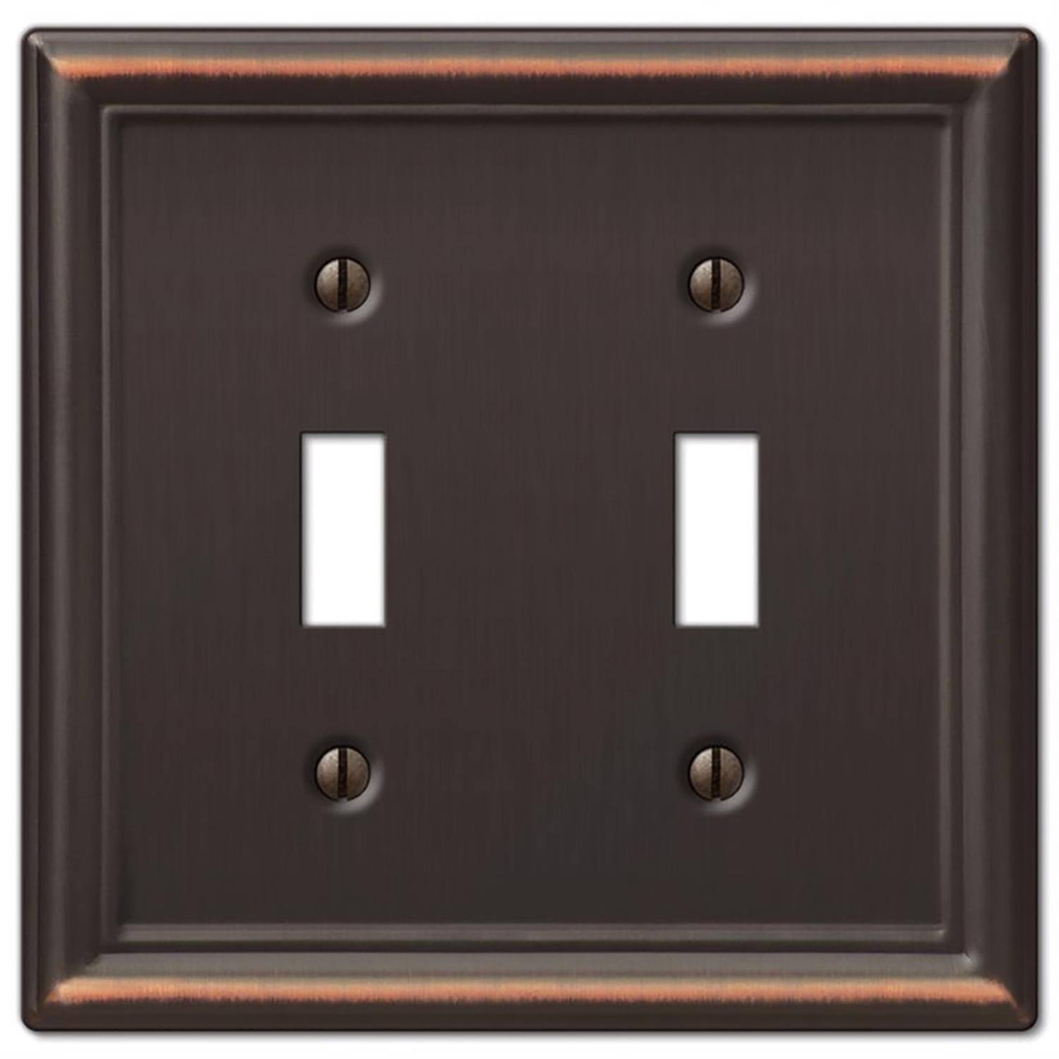 Angle. AMERELLE - Amerelle Chelsea Aged Bronze 2 gang Stamped Steel Toggle Wall Plate 1 pk - Bronze.