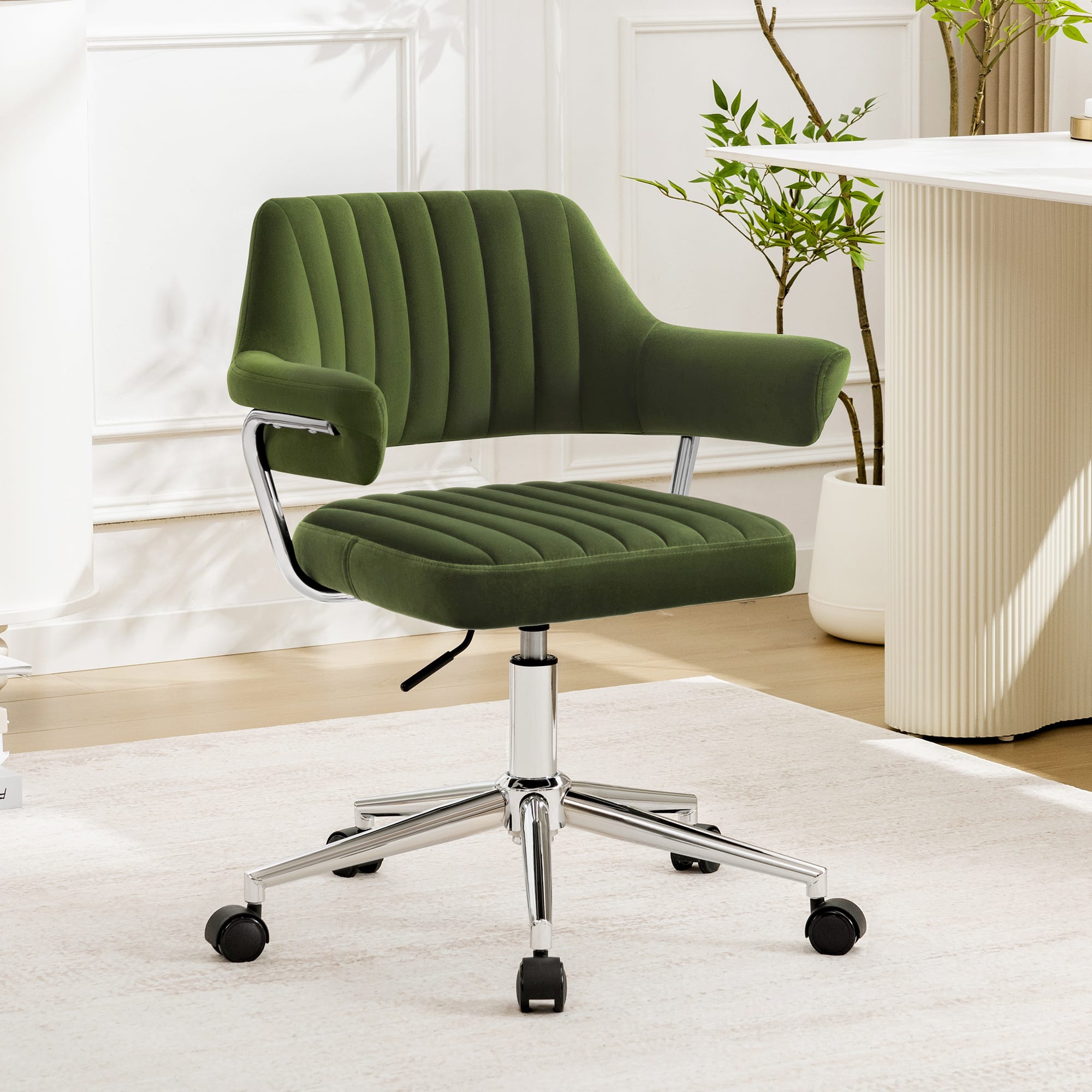 Brick Attic - Home Office Chair Velvet Swivel Desk Chair Vanity Rolling Adjustable Task Chair for Dresser Bedroom Living Room - Green