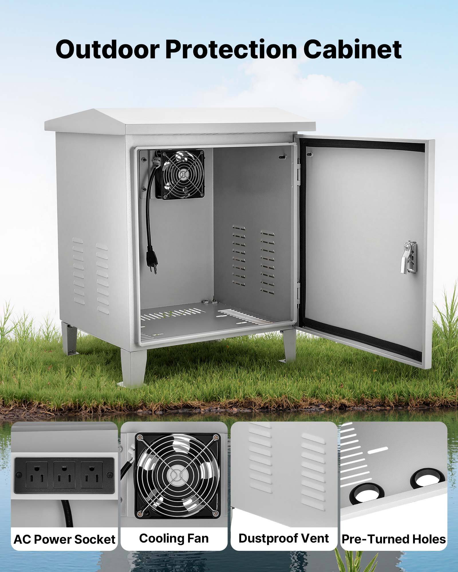 Outdoor Protection Cabinet  
AC Power Socket  
Cooling Fan  
Dustproof Vent  
Pre-Turned Holes