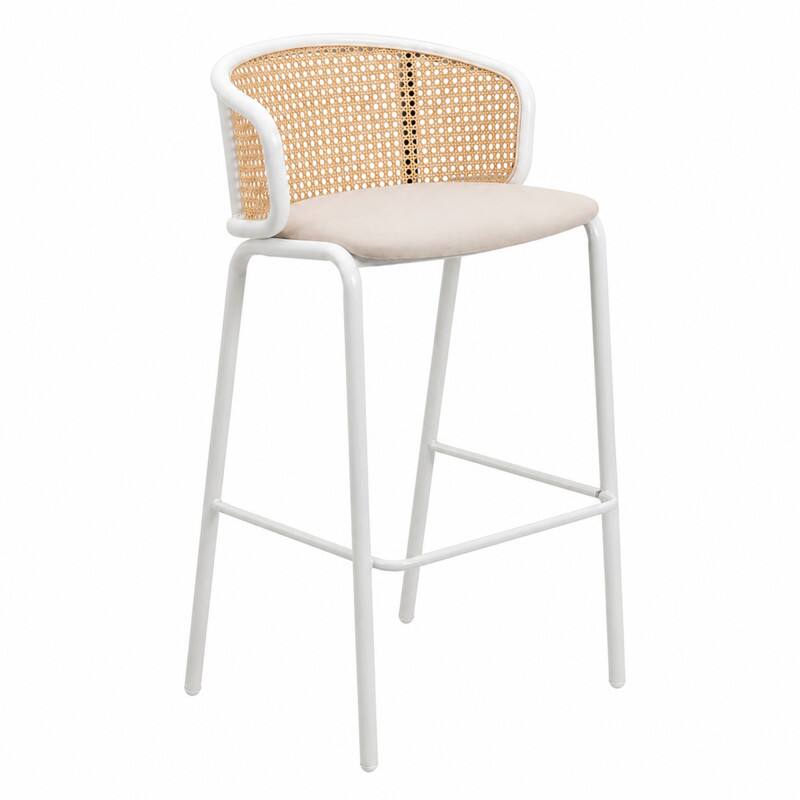 LeisureMod Ervilla Mid Century Modern Wicker Bar Stool, Fabric Seat ...