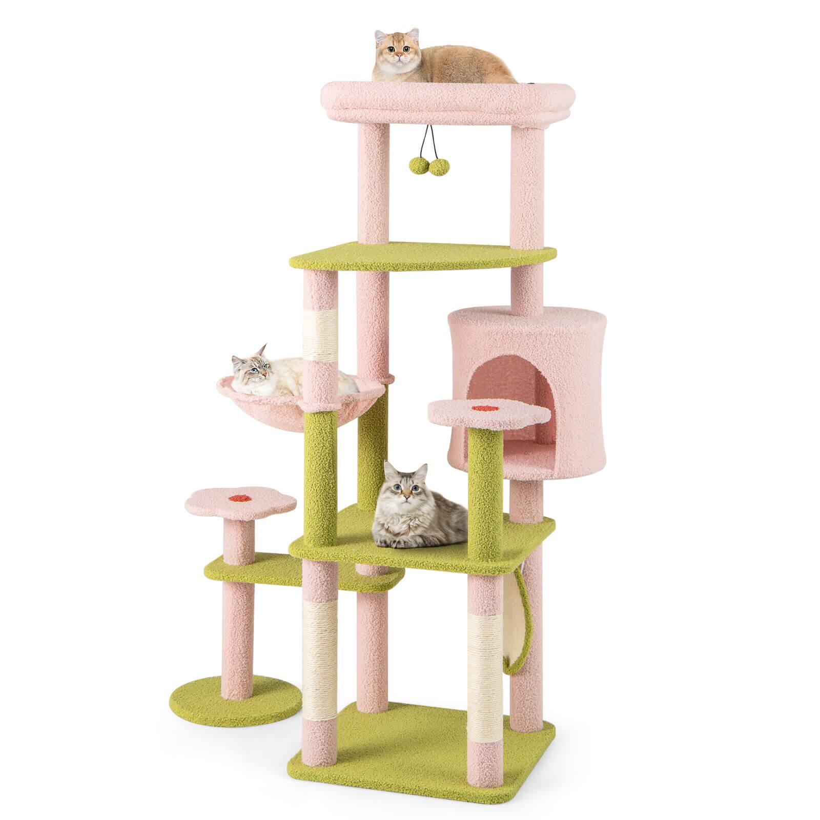 Alt View 9. Costway - Costway 58" Tall Cat Tree Multi-Level Aesthetic Floral Kitten Tower w/ Plush Padded Top Perch - Pink,Green.