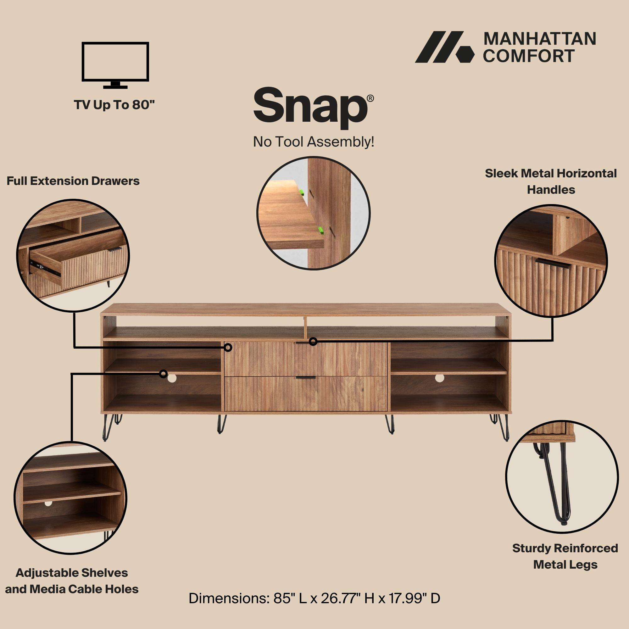 Back. TinyHomie - 85in Fluted TV Stand in Golden Brown - Brown.