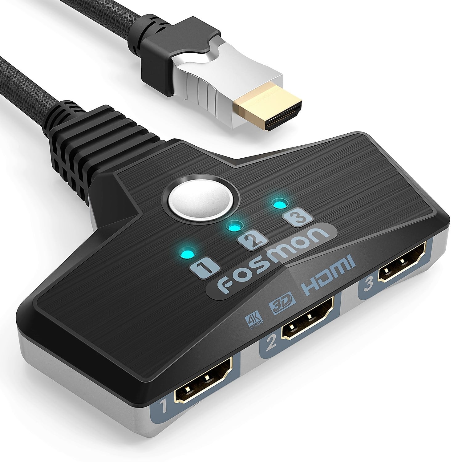 Fosmon - 3-Port HDMI Switch 2.0, 4K HDMI Switcher Supports UHD 3D HDR 1080P HDCP 2.2, HDMI Splitter for Apple TV, PS5 - Black