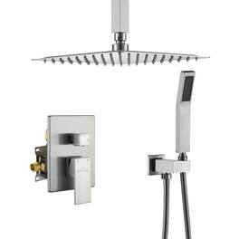 Boyel Living - 1-Spray Patterns with 2.5 GPM 10 in. Ceiling Mount Dual Shower Heads with Pressure Balance Valve - Brushed Nickel