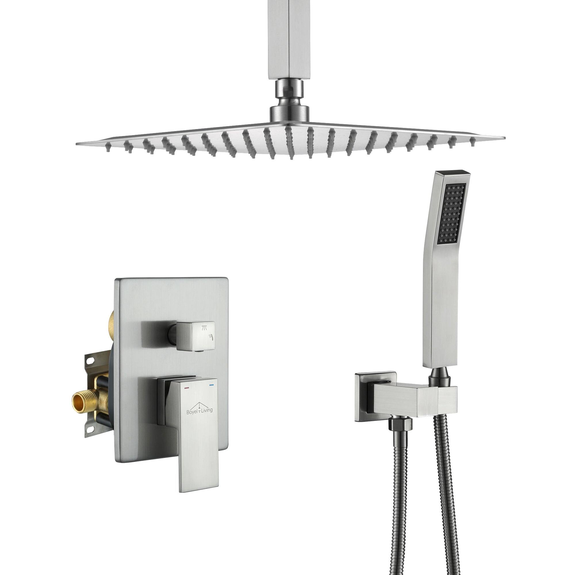 Front. Boyel Living - 1-Spray Patterns with 2.5 GPM 10 in. Ceiling Mount Dual Shower Heads with Pressure Balance Valve in Brushed Nickel - Brushed Nickel.