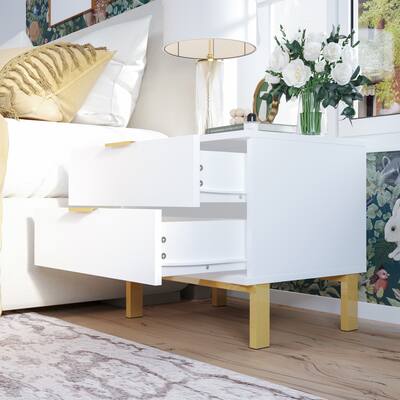 FUFU & GAGA FUFU&GAGA 2 Drawer Nightstand with Gold Accents