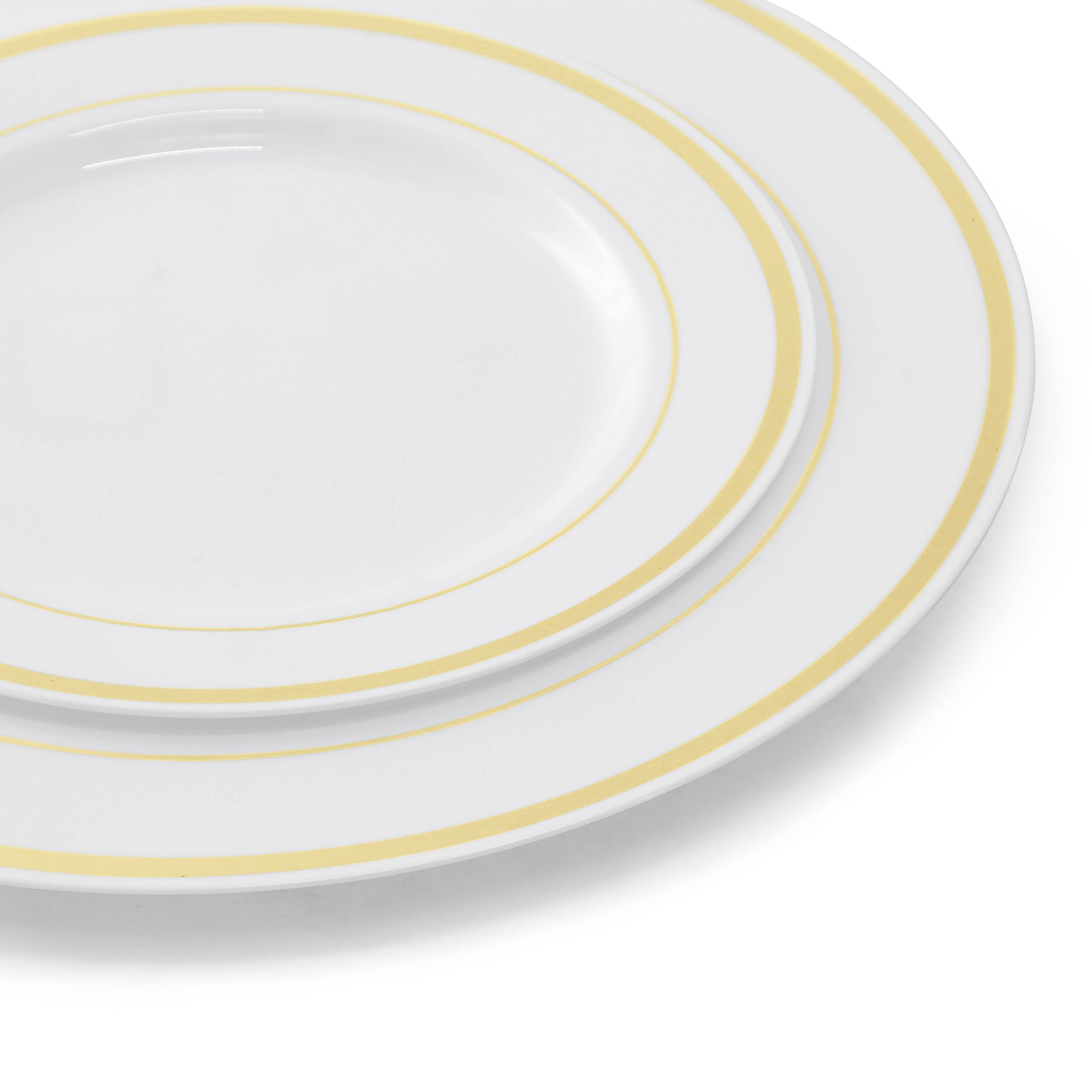Alt View 5. Elama - Elama 350 Piece Disposable Plastic Dinnerware Party Set for 50 Guests in White with Gold Trim - White.