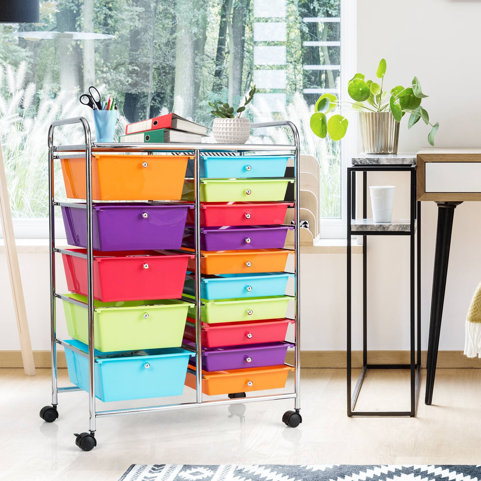 Alt View 7. Ecooso - 15-Drawer Rolling Storage Cart Organizer, Utility Drawer Unit for Craft Supplies, Classroom and Office Storage - Multicolor.