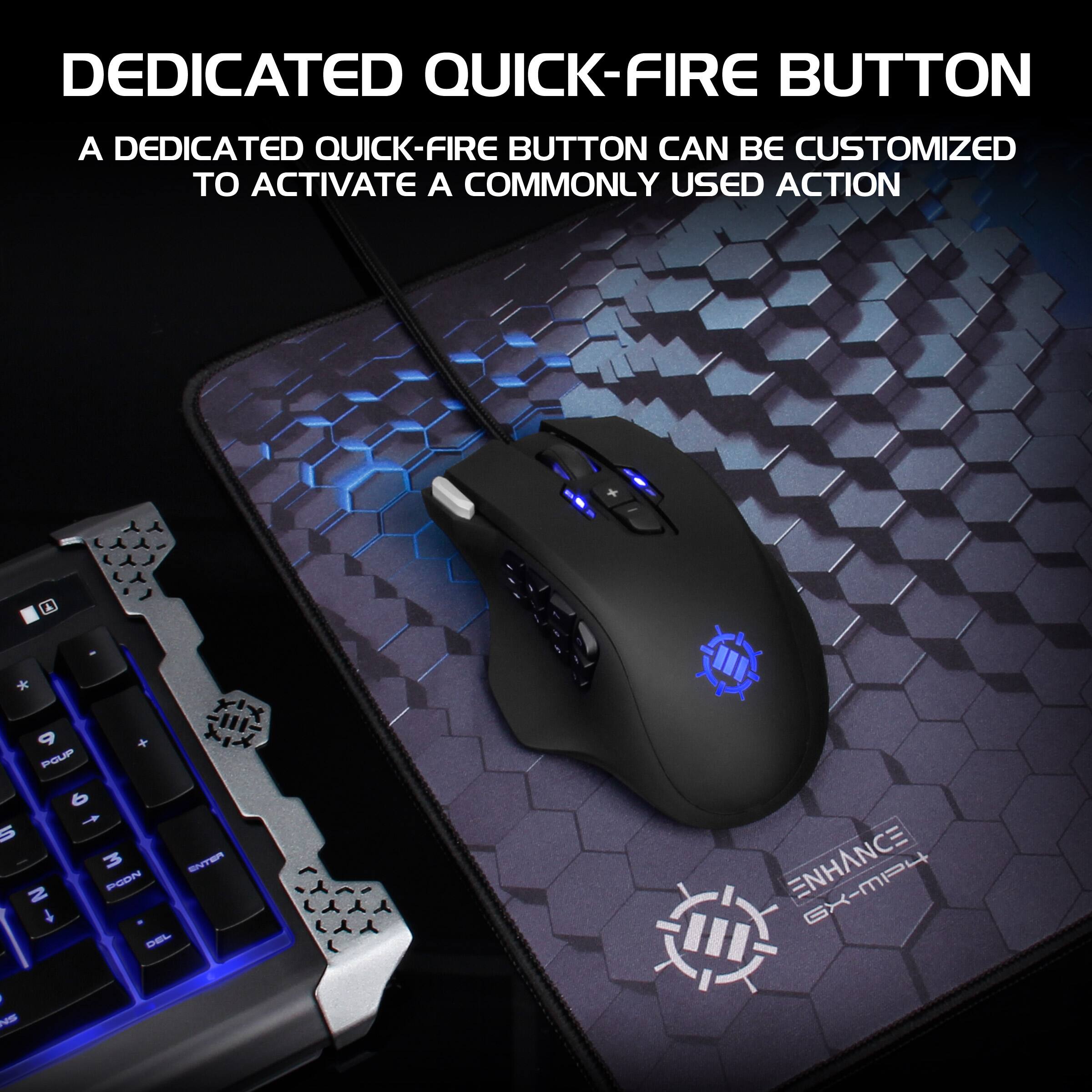 DEDICATED QUICK-FIRE BUTTON

A DEDICATED QUICK-FIRE BUTTON CAN BE CUSTOMIZED TO ACTIVATE A COMMONLY USED ACTION