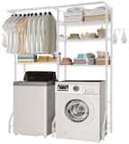 VEVOR - Over Washer and Dryer Storage Shelves,6 Tiers Laundry Room Drying Rack,Hanger Rod and Hooks,Two Rows Adjustable Shelves - White