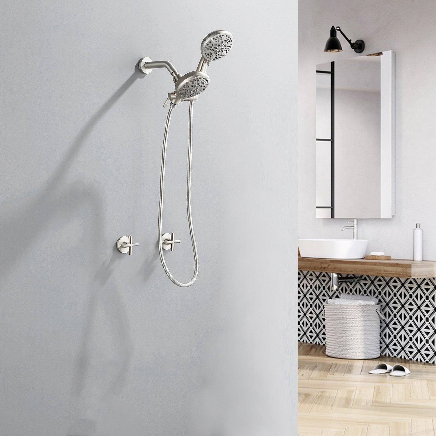 Alt View 5. Boyel Living - Brushed Nickel Shower Set with Dual Handle Control and 7 Function Dual Shower Heads - Brushed Nickel.