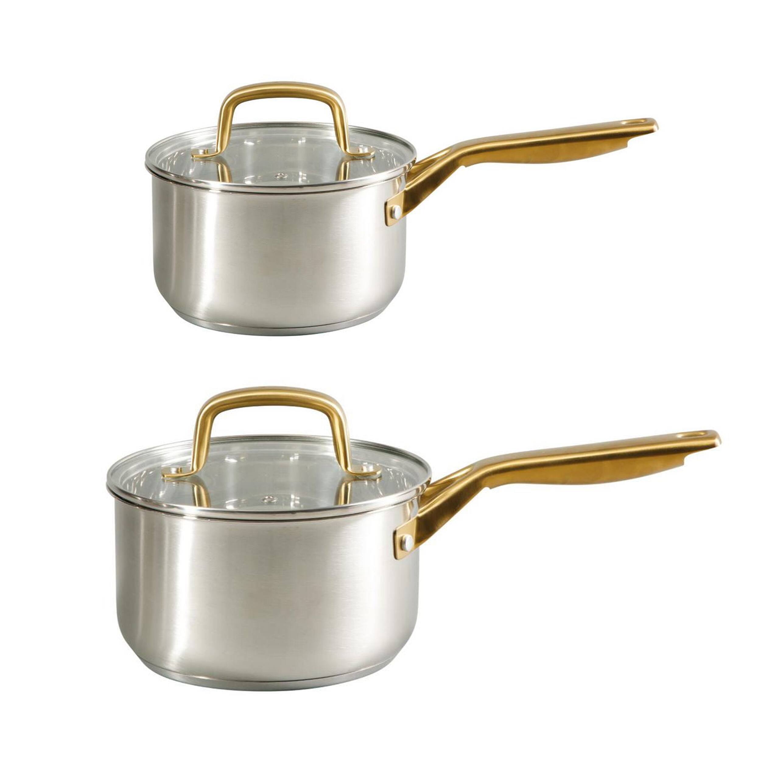 Alt View 3. Oster - Oster Davinelle 12 Piece Stainless Steel Cookware Set in Silver with Gold Handle - Silver.