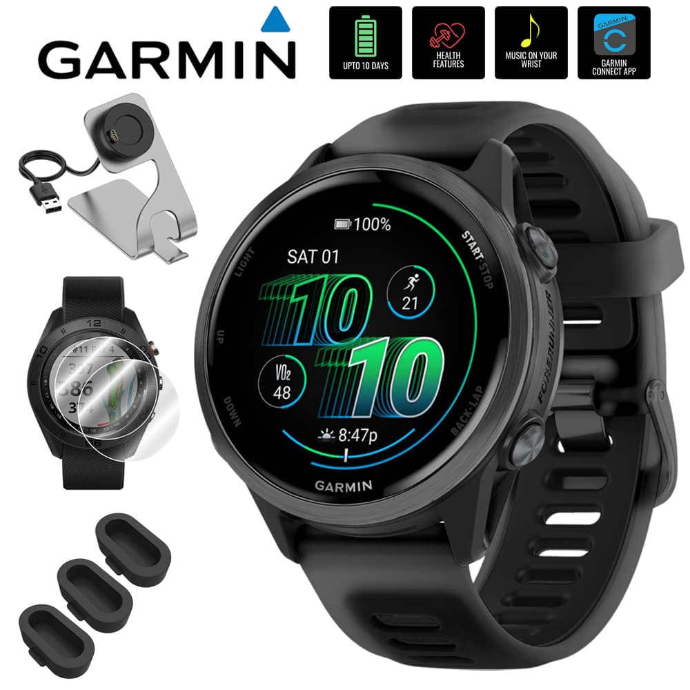 Garmin - Forerunner 570 42mm GPS Smartwatch, Aluminum & Black Band + Accessories Bundle - Slate Gray Aluminum - (2025)