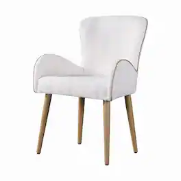 Manhattan Lane - Willy Side Chair Set of 2, White Boucle, Soft Padding, Brown Wood Legs - White, Brown